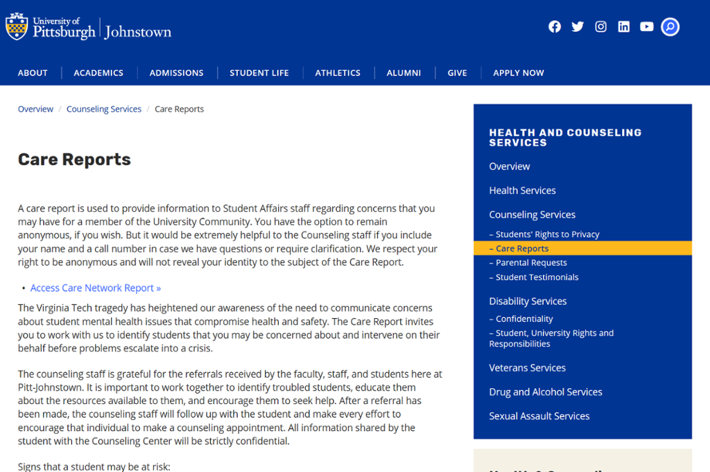 Care Network Report Johnstown My Pitt